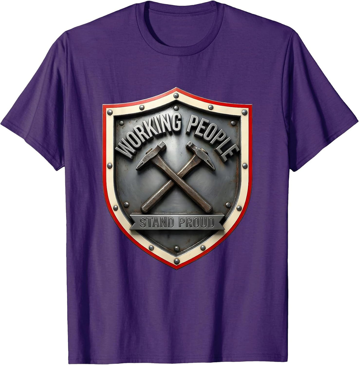 Working People Stand Proud Emblem Labor Day Union Worker T-Shirt - Purple