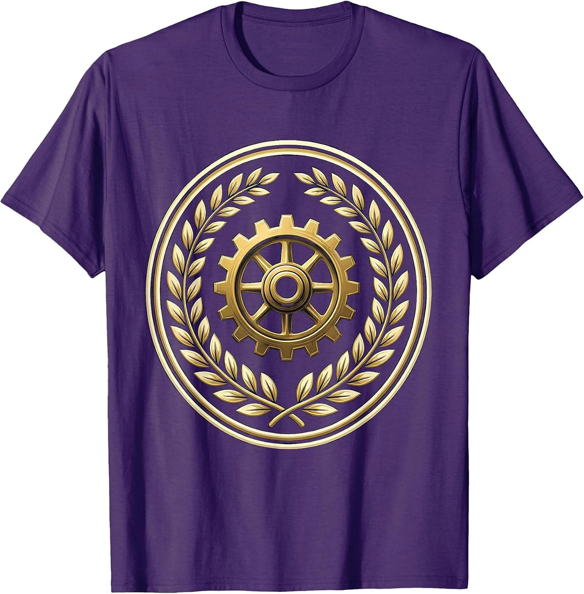 Men's Labor Day Gear Wheel Laurel Wreath Illustration T-Shirt - Purple