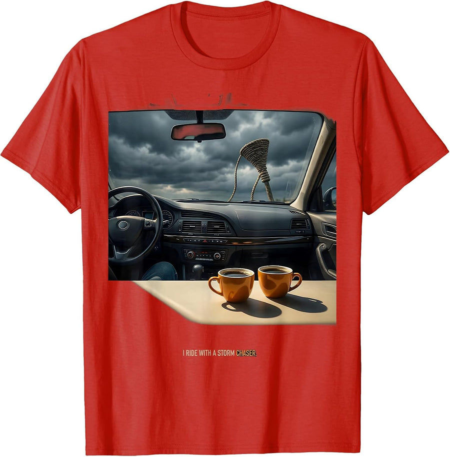 Men's I Ride With A Storm Chaser Funny Tornado Chaser Meteorology T-Shirt - Red