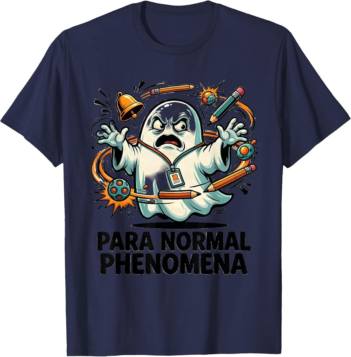 Men's Para Normal Phenomena Cartoon Ghost Paraprofessional T-Shirt - Navy Blue