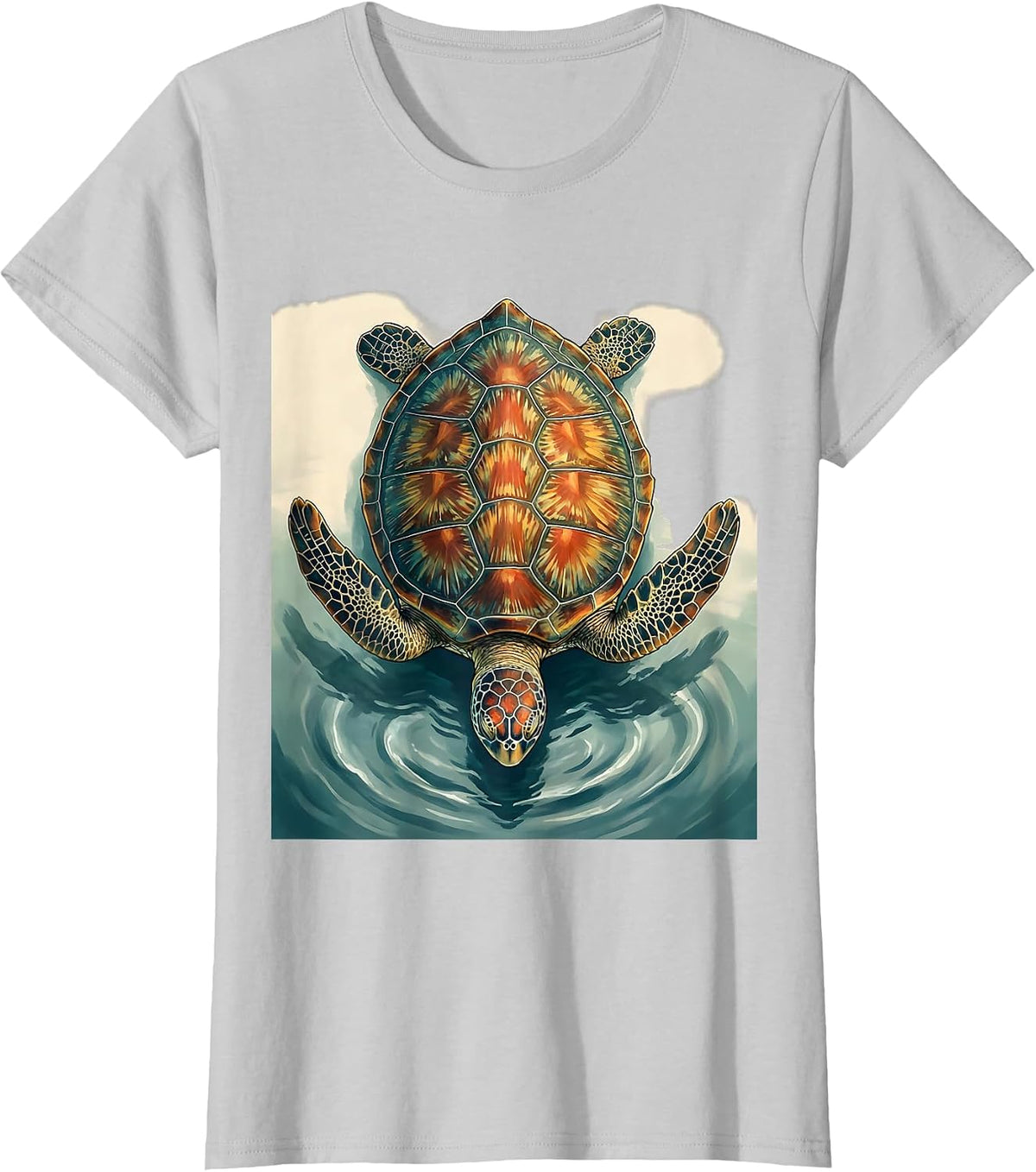 Women's Sea Turtle Portrait Nature Lover Casual Everyday T-Shirt - Silver Grey