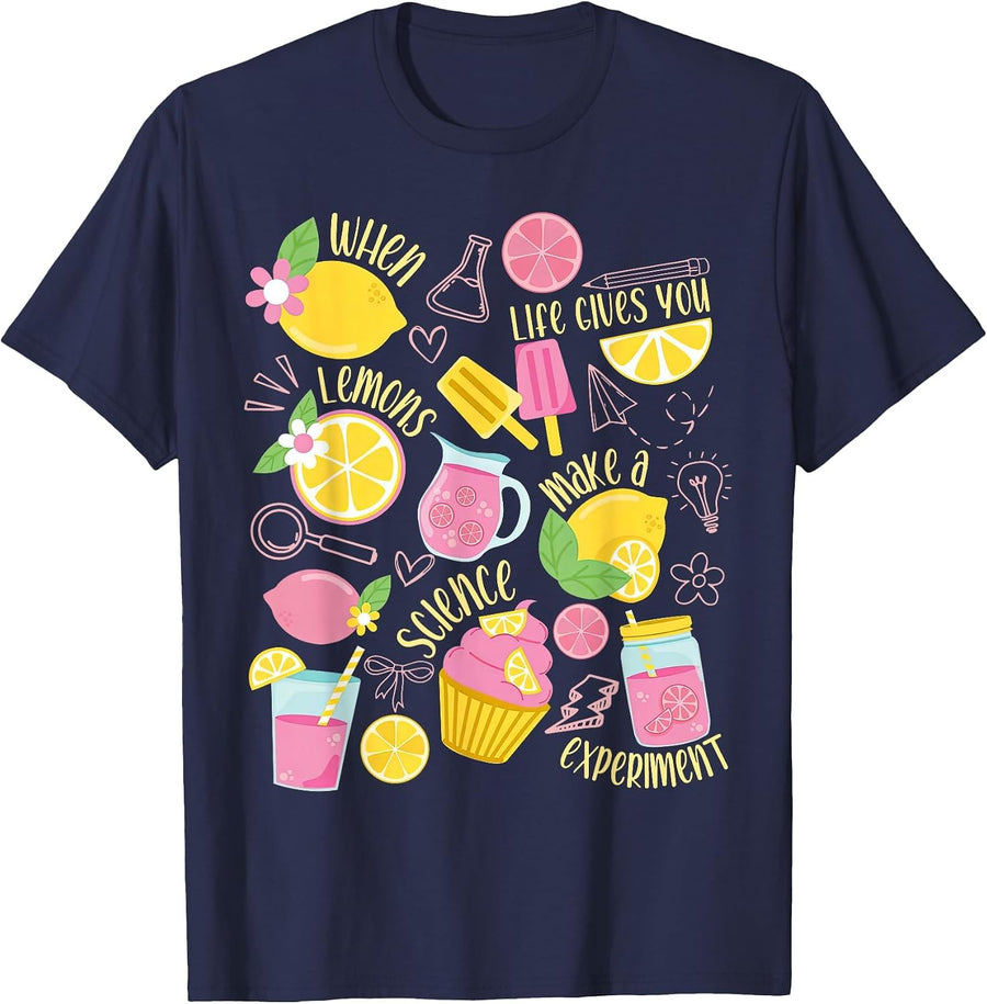 Science Teacher Happy Summer Drink Lemonade Vacation Student T-Shirt - Navy Blue