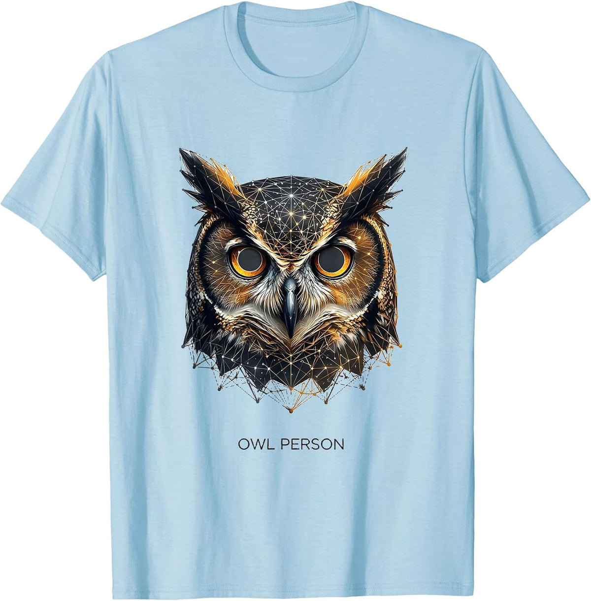 Men's Owl Person Geometric Constellation Animal Line Art T-Shirt - Baby Blue