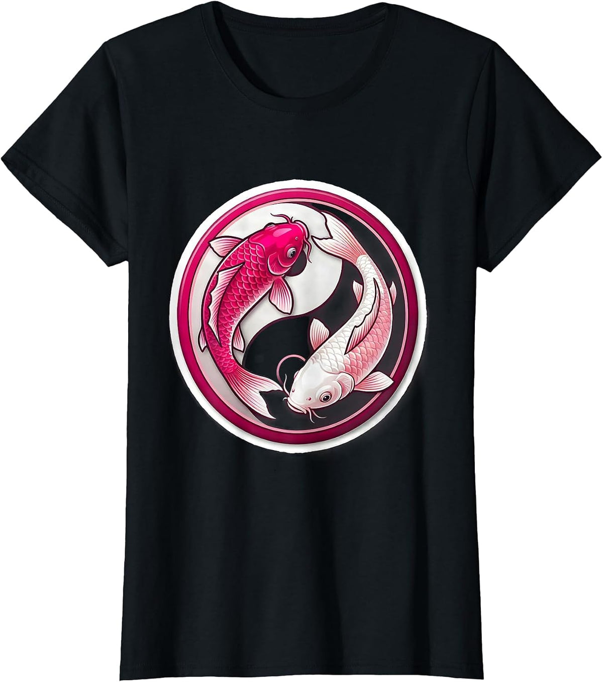 Breast Cancer Koi Fish Yin-Yang Awareness Design T-Shirt - Black