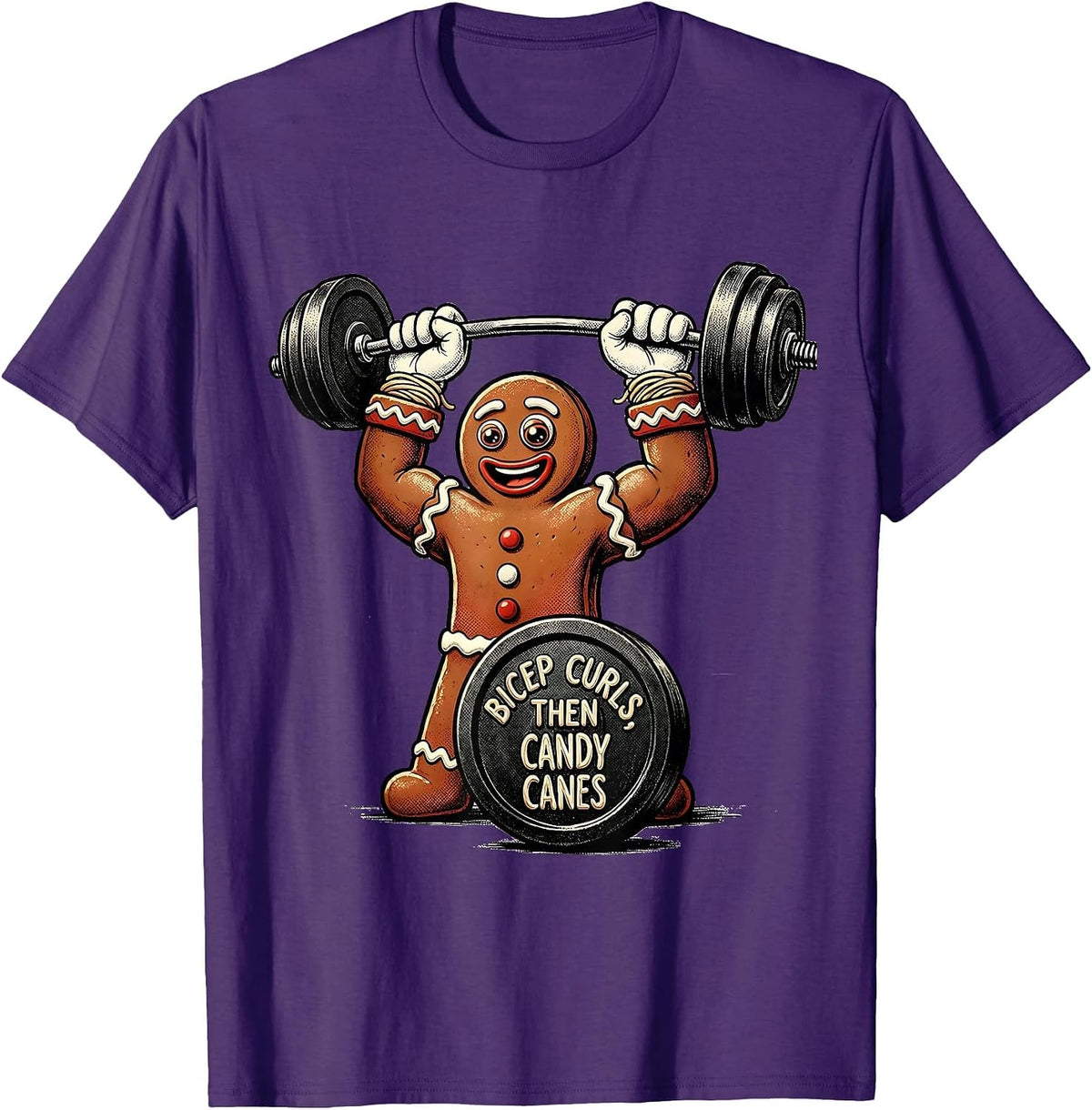 Men's Bicep Curls, Then Candy Canes Funny Gingerbread Man Gym T-Shirt - Purple