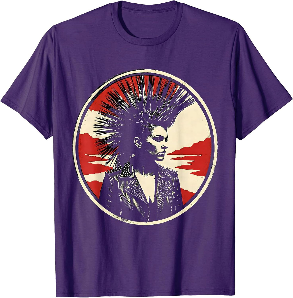 Punk Mohawk Leather Jacket Rebel Art Design T-Shirt - Purple