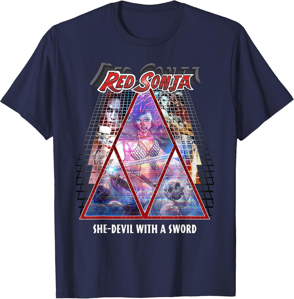 Red Sonja Poster Synthwave Redhead Epic Cyberpunk Retro 80s T-Shirt - Navy Blue