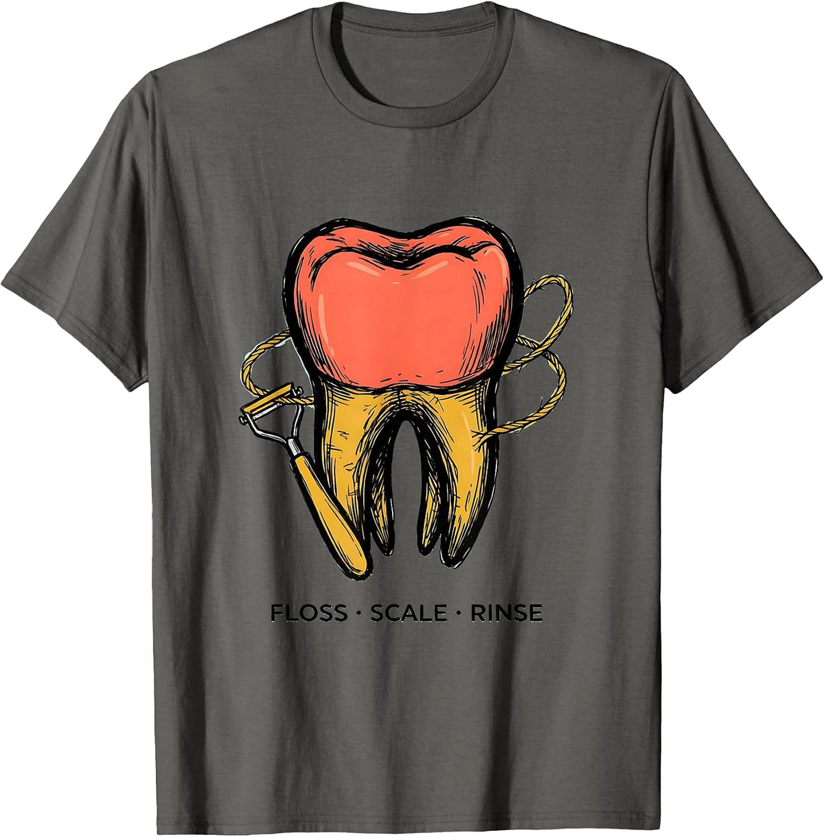 Men's Floss Scale Rinse Funny Dental Hygienist Humor T-Shirt - Asphalt Grey