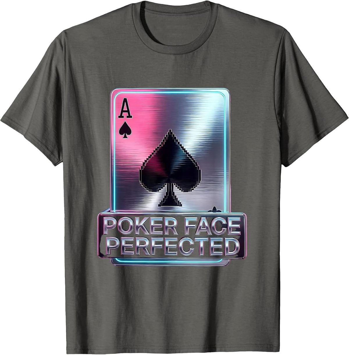 Poker Face Perfected Gambling Design T-Shirt - Asphalt Grey