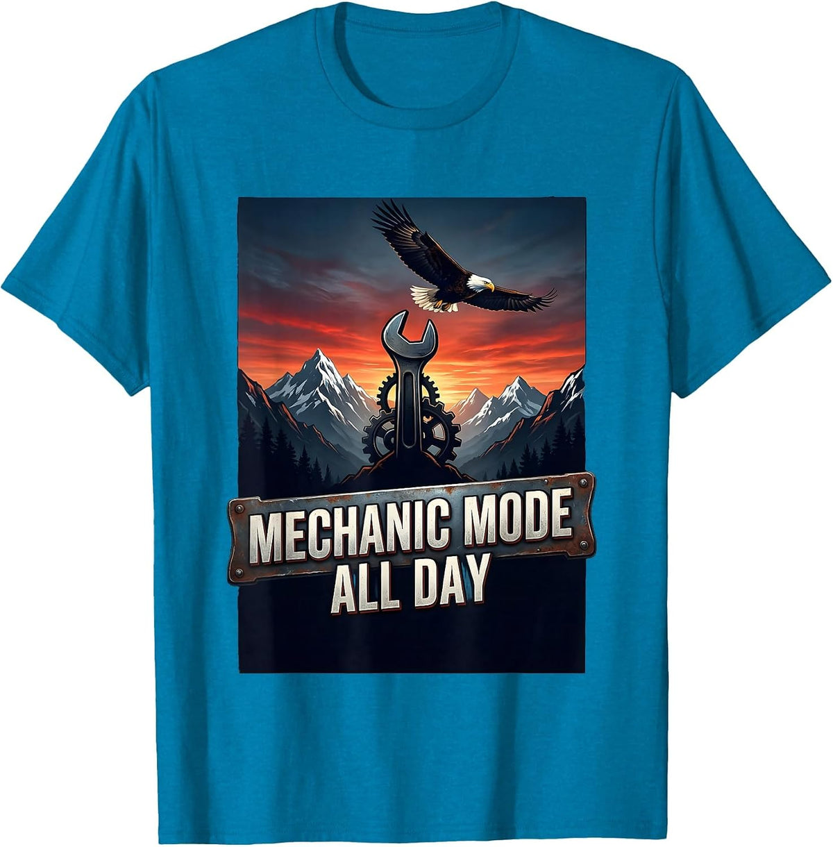 Mechanic Mode All Day Garage Life Design T-Shirt - Sapphire Blue