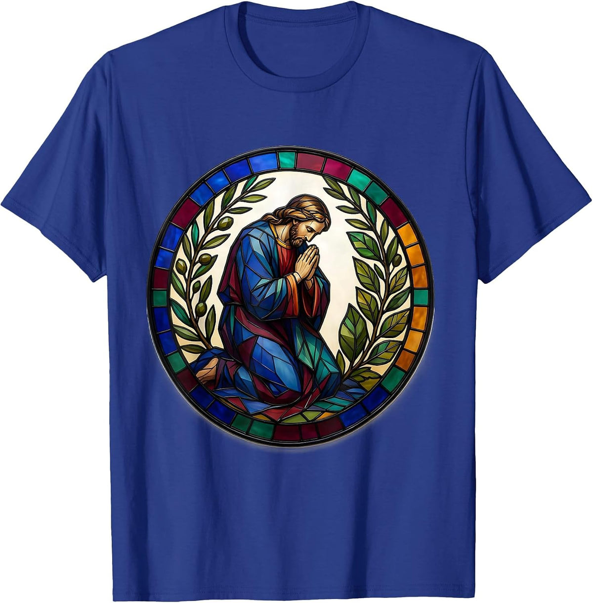 Men's Jesus Kneeling in Garden Prayer Illustration T-Shirt - Royal Blue