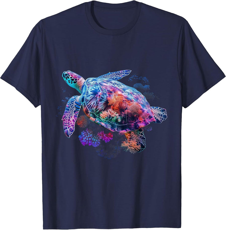 Sea Turtle Hawaiian Surfer Scuba Diving Scuba Diver T-Shirt - Navy Blue
