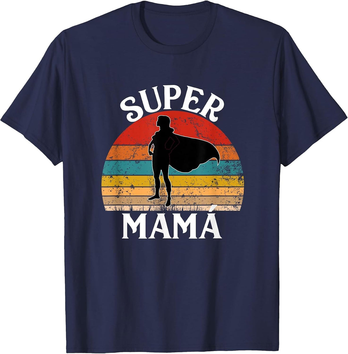 Super Mama Spanish Mom Funny Woman Hero with Cape T-Shirt - Navy Blue