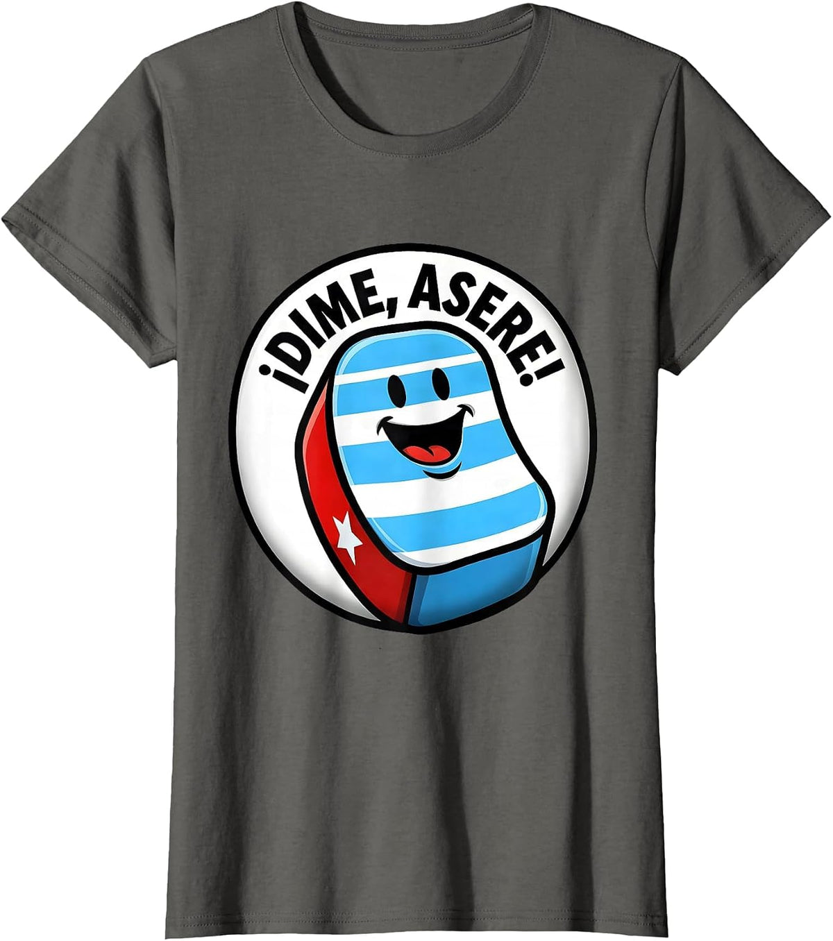Women's ¡Dime, Asere! Cartoon Cuban Heritage Flag Pride Family Humor T-Shirt - Asphalt Grey