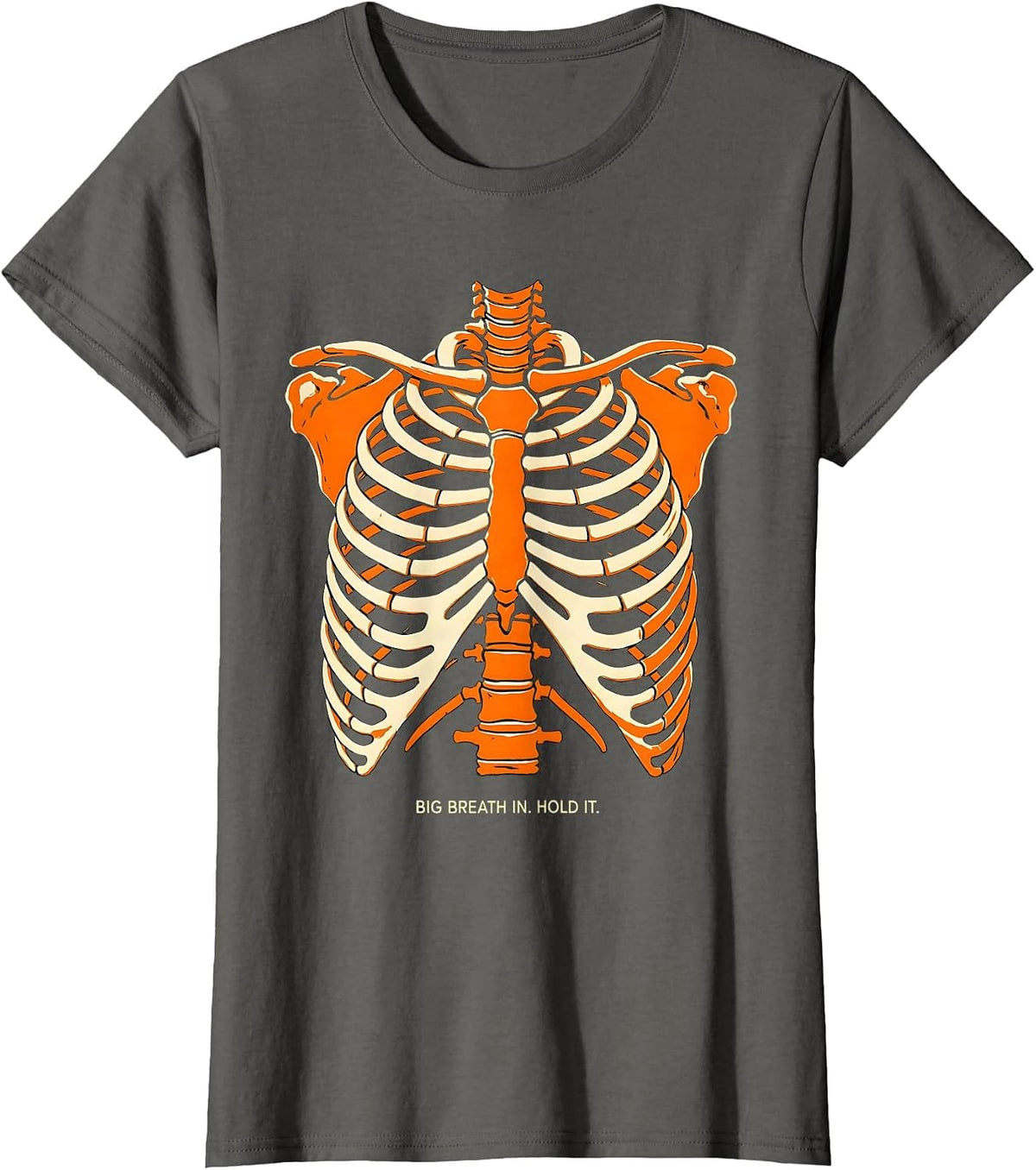 Women's Big Breath In. Hold It. Cute Radiology Tech Coquette Playful T-Shirt - Asphalt Grey