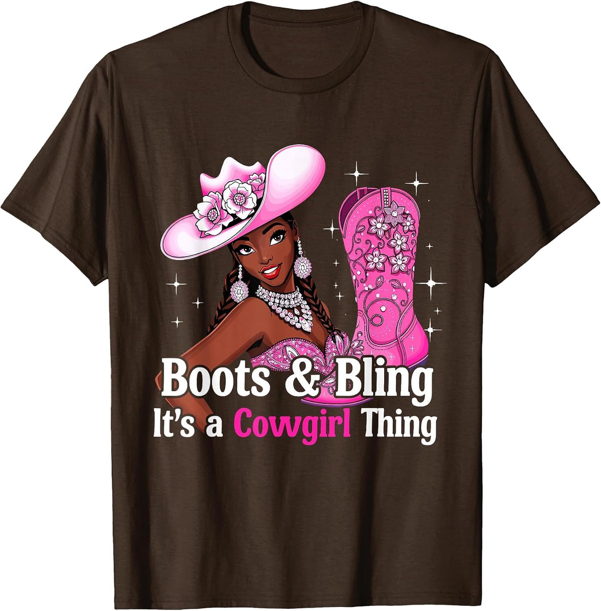 Boots and Bling It's Cowgirl Thing,Black History Month Pride T-Shirt - Brown