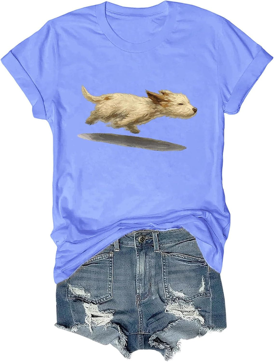 Cute Running Dog T-Shirt, West Highland White Terrier Tee Happy Running Puppy Shirt for Women Men - Crewneck Carolina Blue
