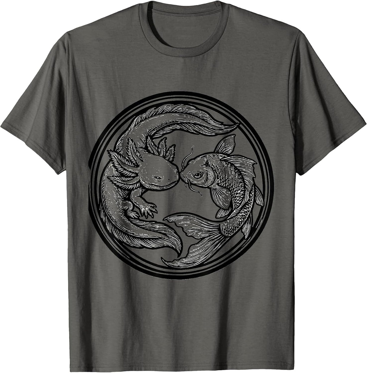 Men's Axolotl vs Koi Fish Showdown Graphic T-Shirt - Asphalt Grey