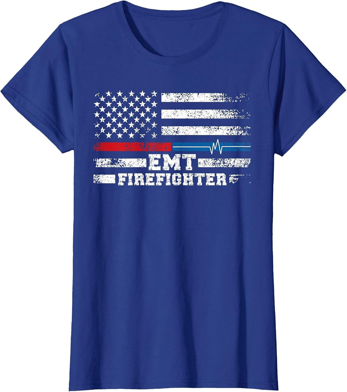 EMT Firefighter American Flag Proud Firefighter EMT T-Shirt - Royal Blue