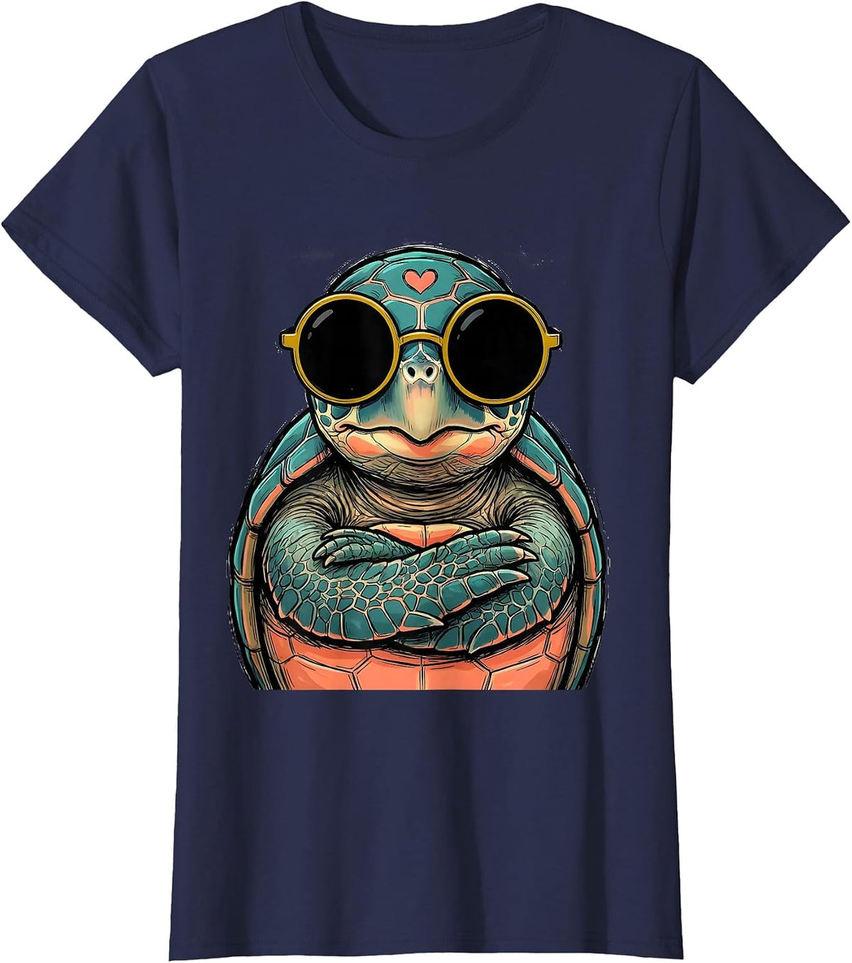 Women's Sea Turtle Sunglasses Cute Sea Animal Humor T-Shirt - Navy Blue