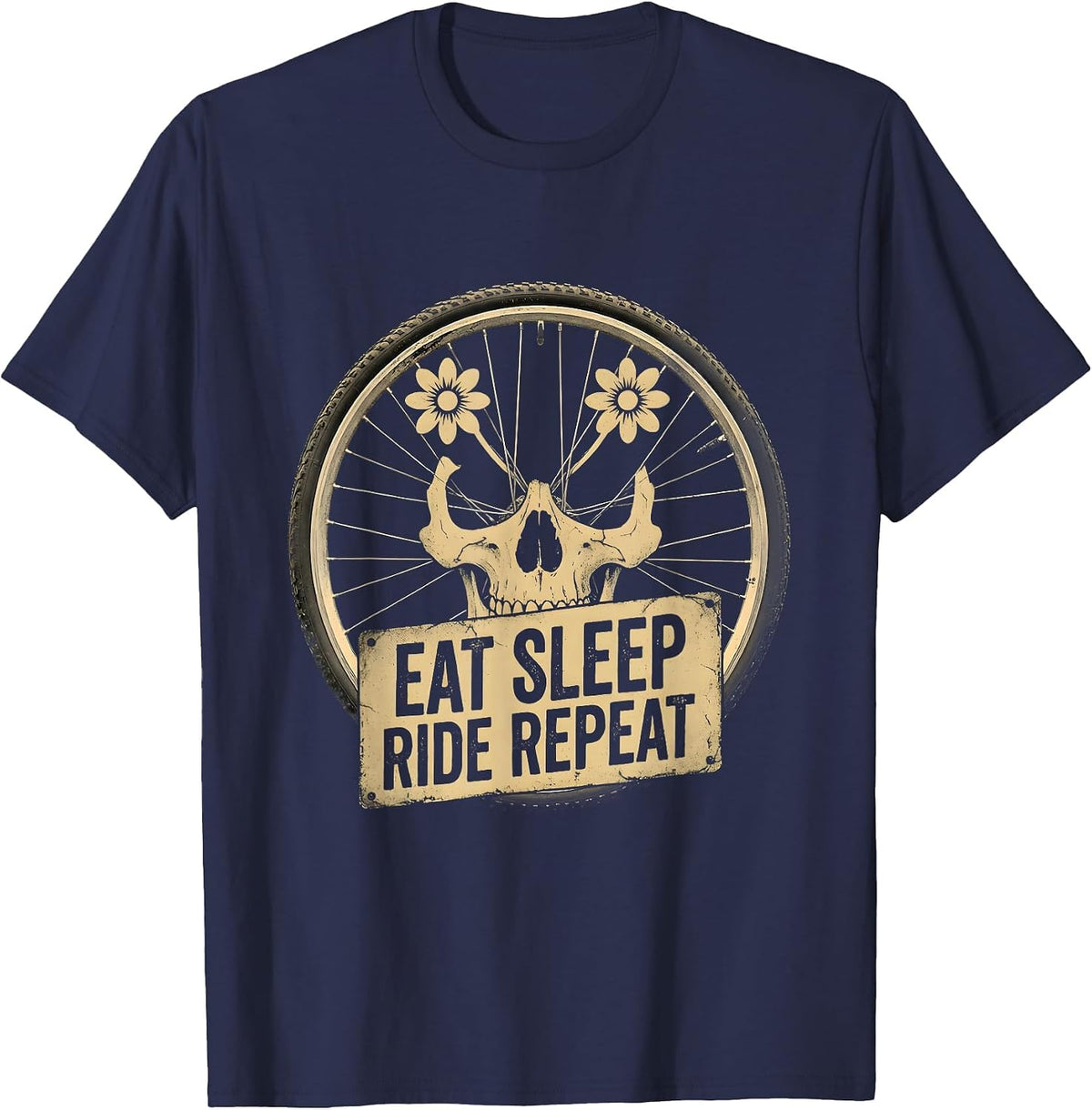 Eat Sleep Ride Repeat Cycling Design T-Shirt - Navy Blue