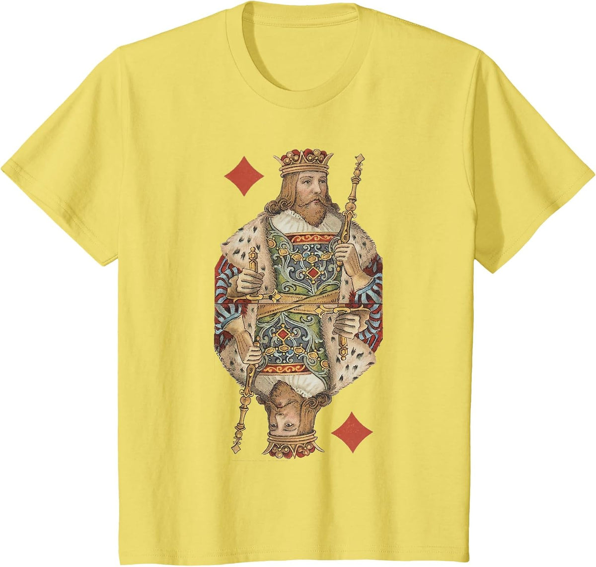 King of Diamonds Antique Art Nouveau Playing Card Art T-Shirt, Youth, Lemon Yellow, 4T - As Pictured