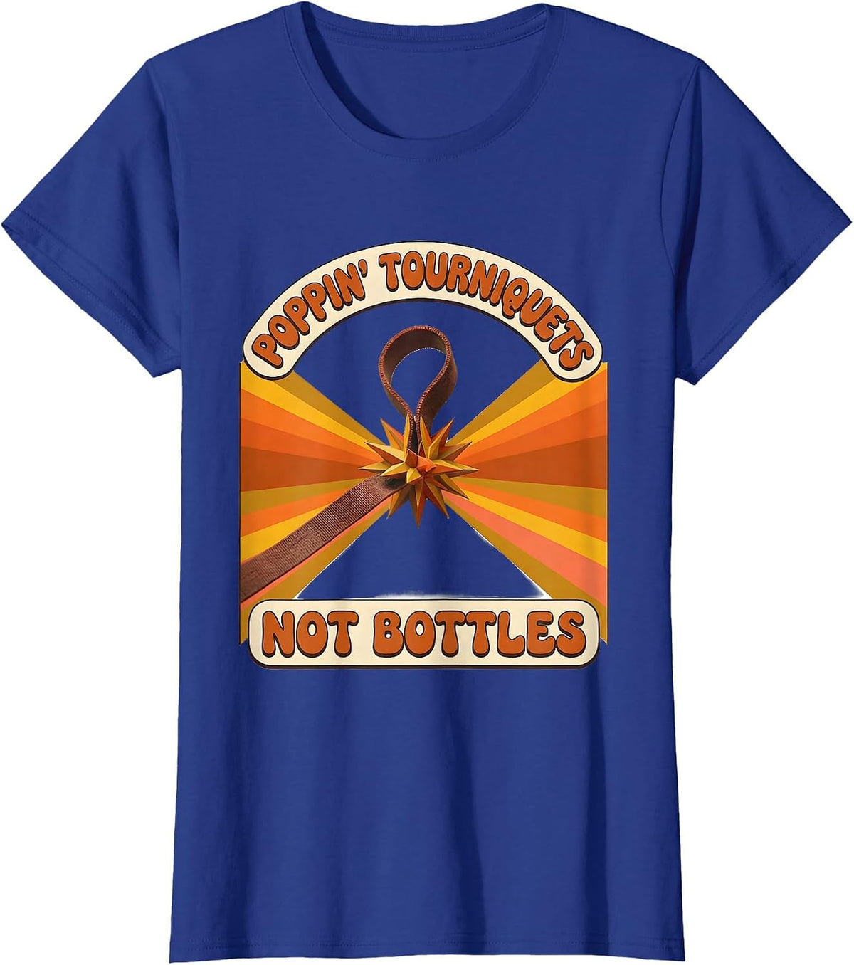 Women's Poppin' Tourniquets, Not Bottles Retro Nurse Crew New Year T-Shirt - Royal Blue