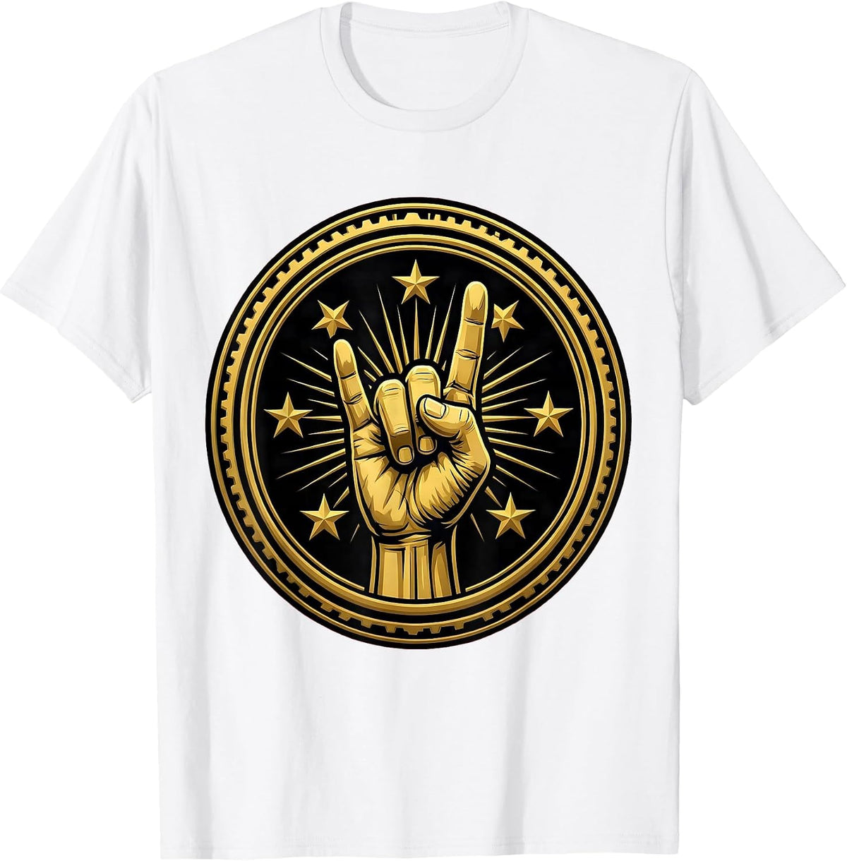 Men's Rock Devil Horns Hand Sign With Stars Graphic T-Shirt - White