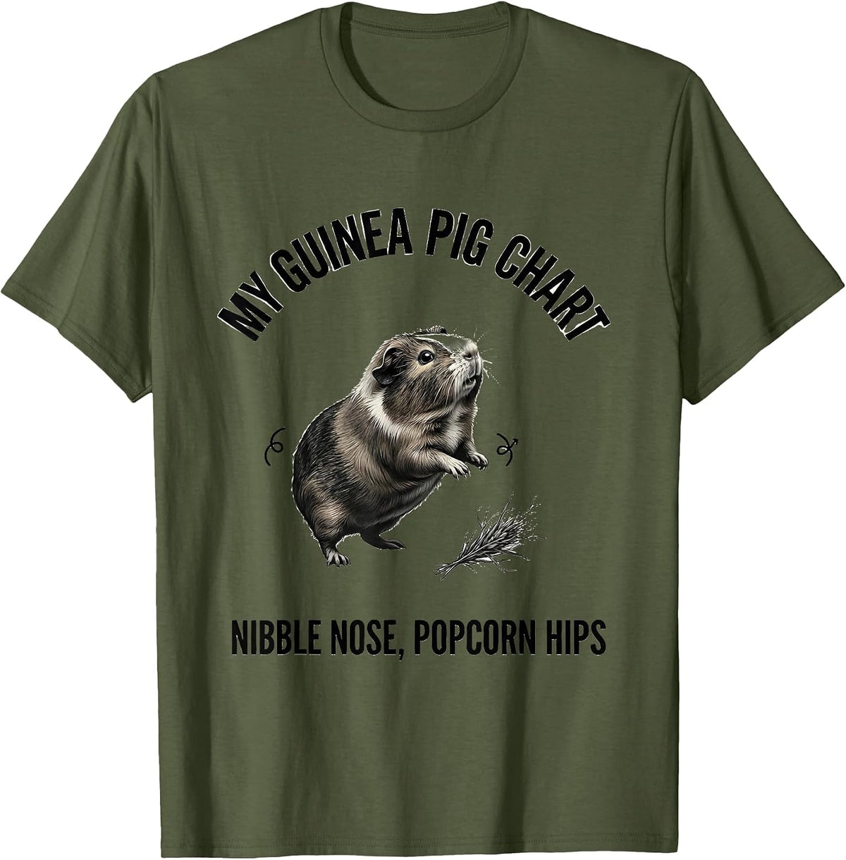 Men's My Guinea Pig Chart Nibble Nose Popcorn Hips Funny T-Shirt - Olive Green
