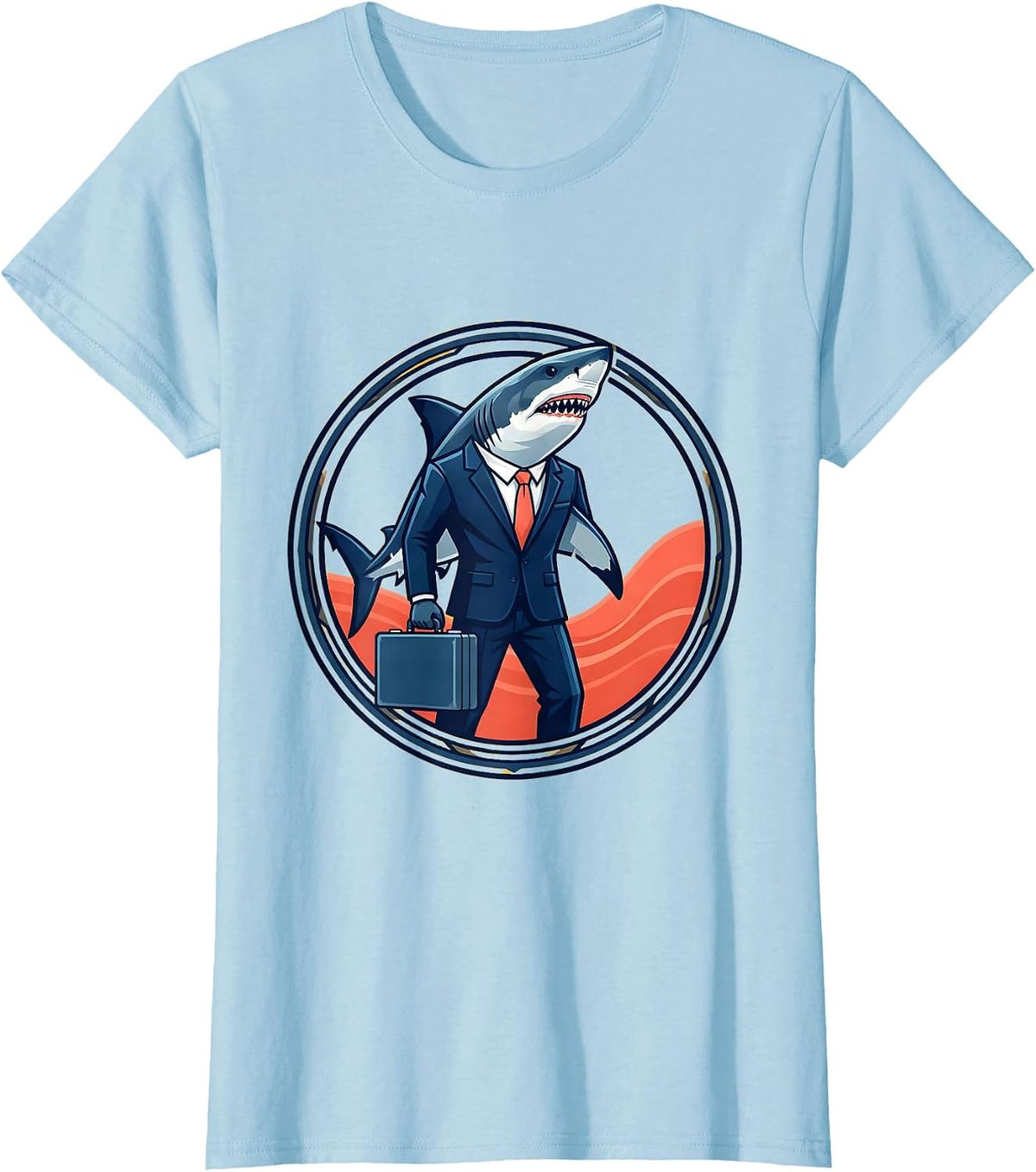 Shark In A Business Suit Funny Novelty Graphic T-Shirt - Baby Blue