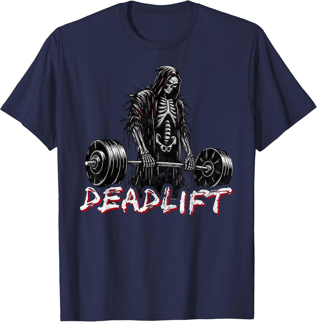 Deadlift Skeleton Halloween Gym Jokes Weightlifting Workout T-Shirt - Navy Blue