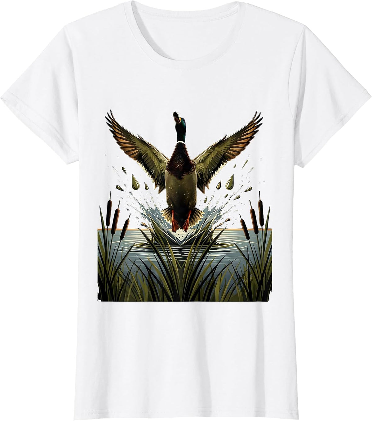 Bottomland Camo Mallard Duck Burst Hunting Design T-Shirt - White