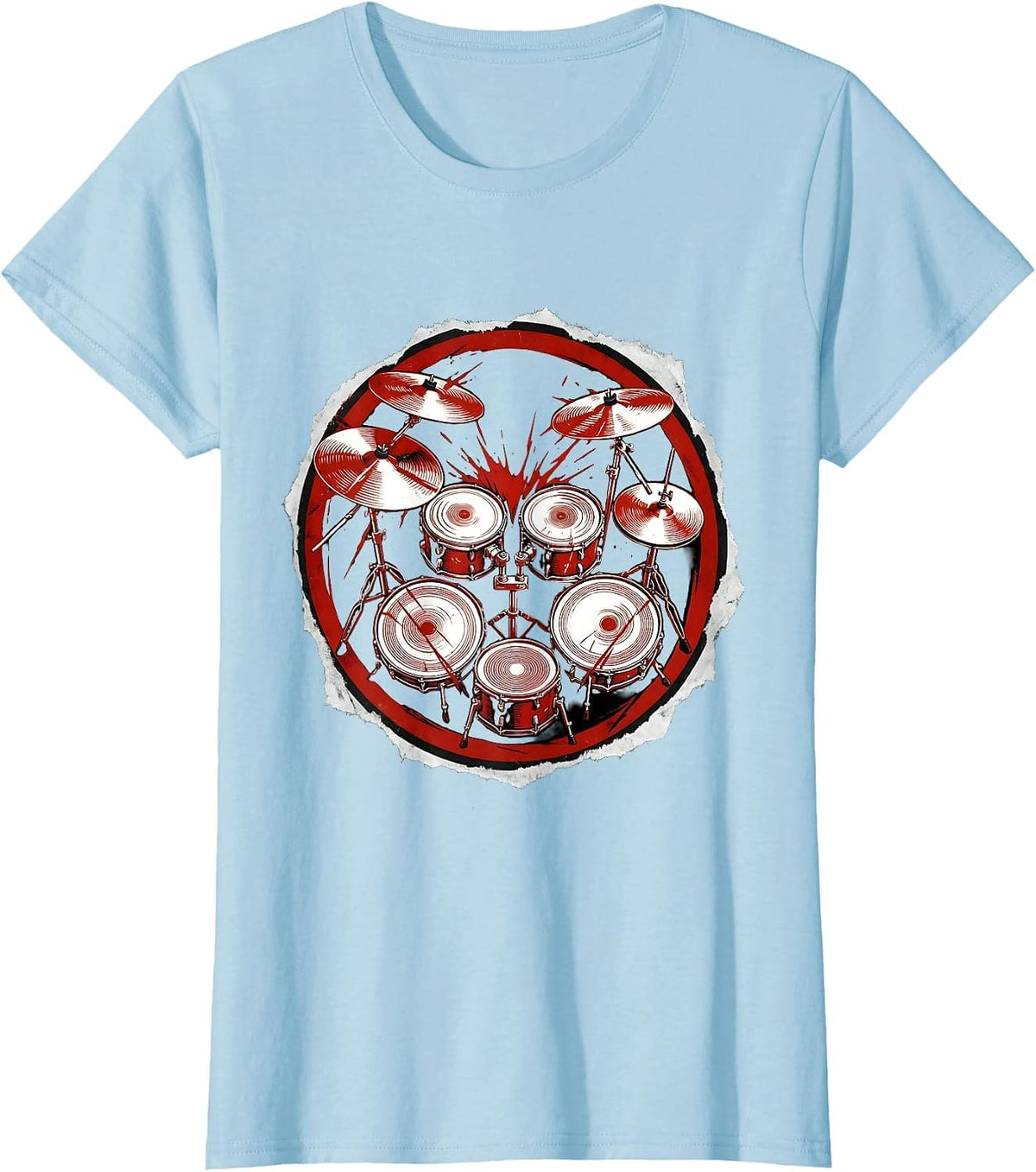 Double Bass Drum Kit Aerial View Rock Graphic T-Shirt - Baby Blue