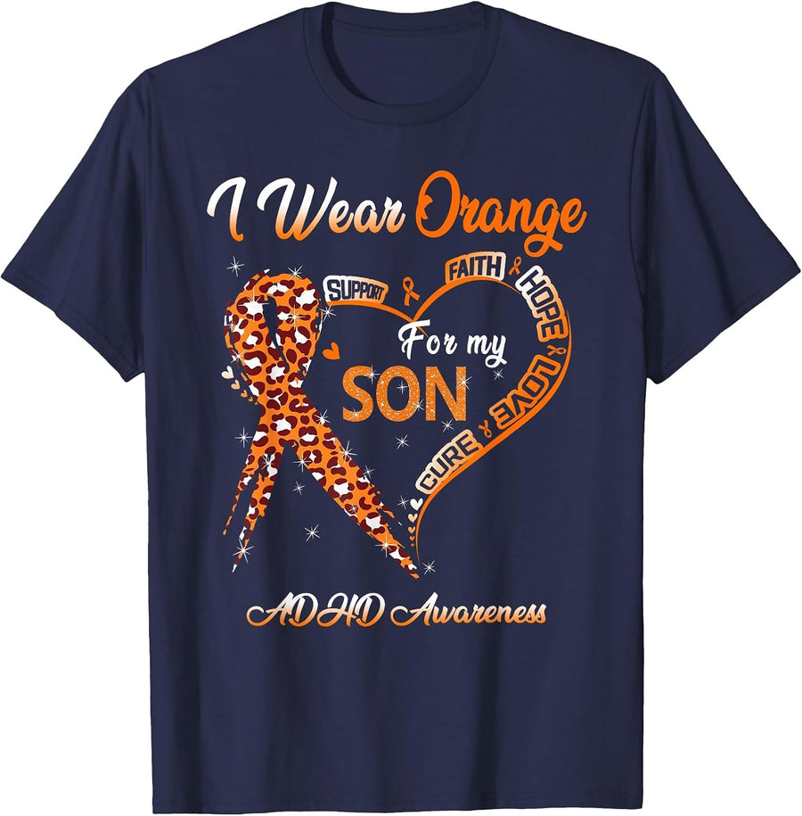 I Wear Orange for My Son ADHD Awareness Ribbon T-Shirt - Navy Blue
