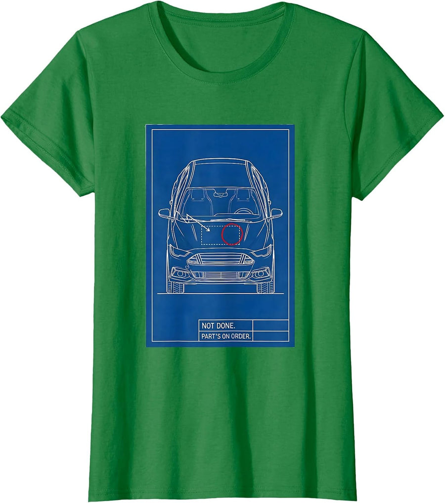 Women's Not Done Part's On Order Funny Mechanic Skeleton Auto Repair T-Shirt - Kelly Green