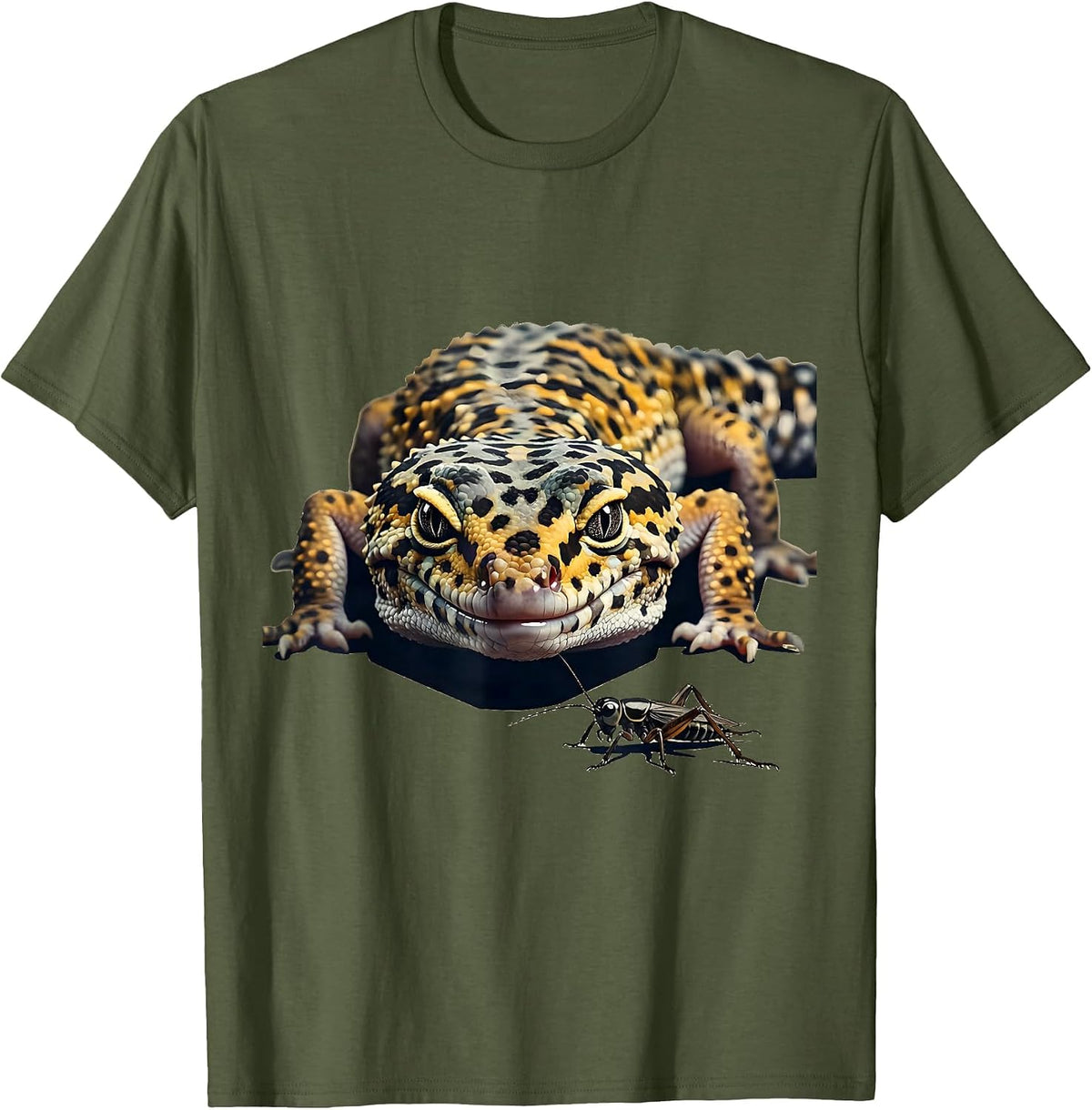 Leopard Gecko Bold Minimalist Reptile Lover Gift T-Shirt - Olive Green