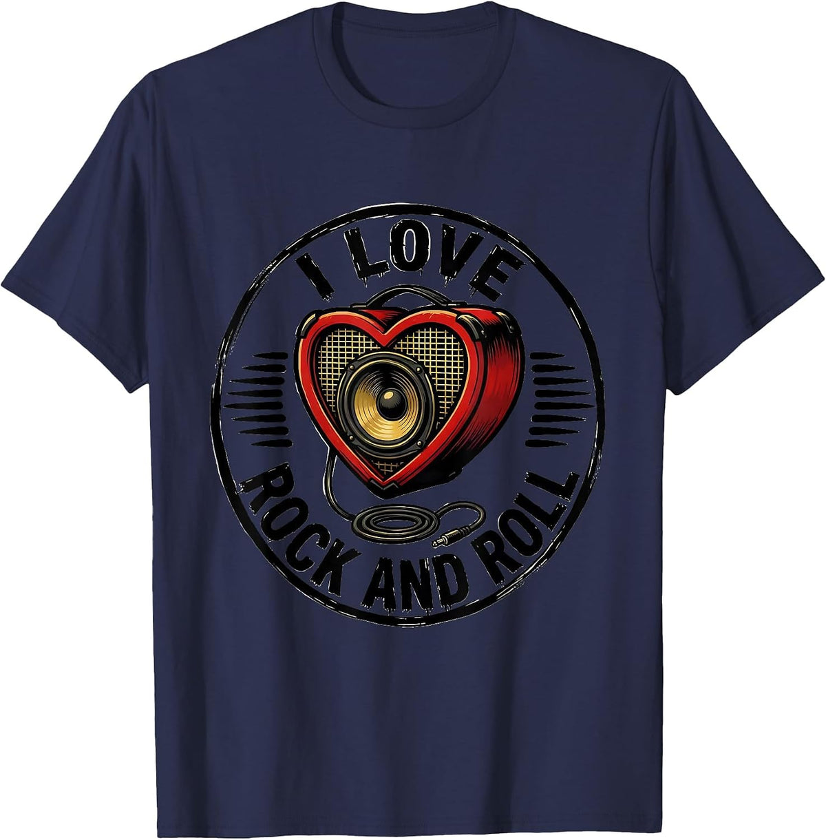 I Love Rock And Roll Tattoo Rock Fan Heavy Metal Music Lover T-Shirt - Navy Blue