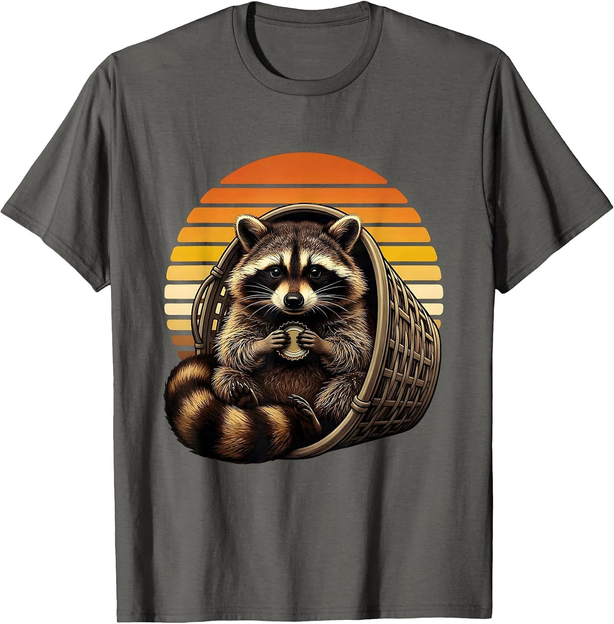 Retro 70s Trash Panda Raccoon Meme Humor T-Shirt - Asphalt Grey