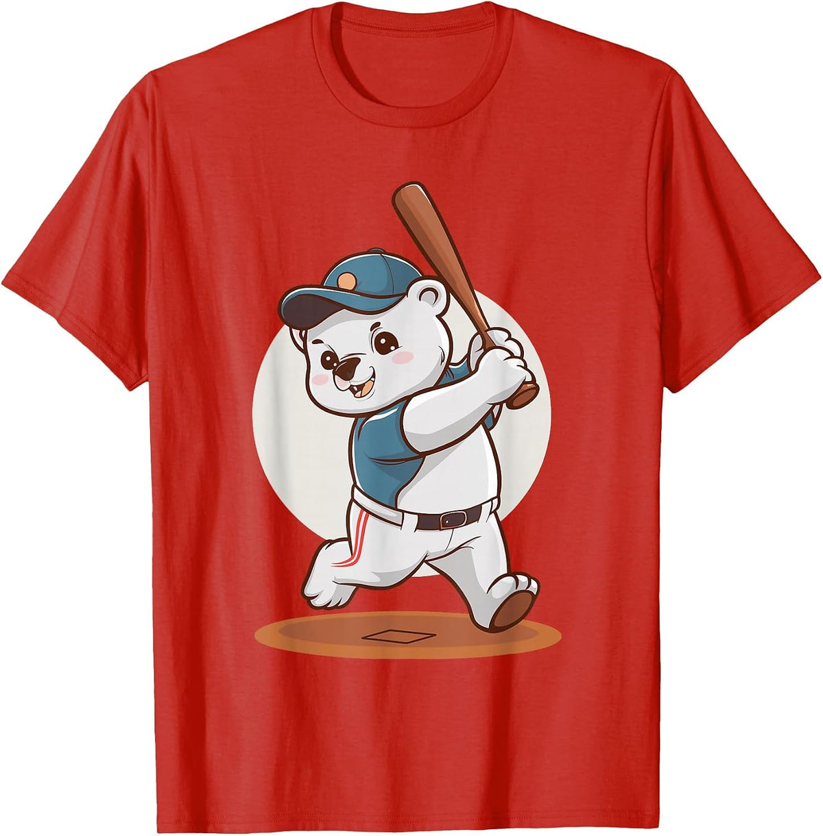 Cute Polar Bear Playing Baseball Design Adorable Baseball T-Shirt - Red