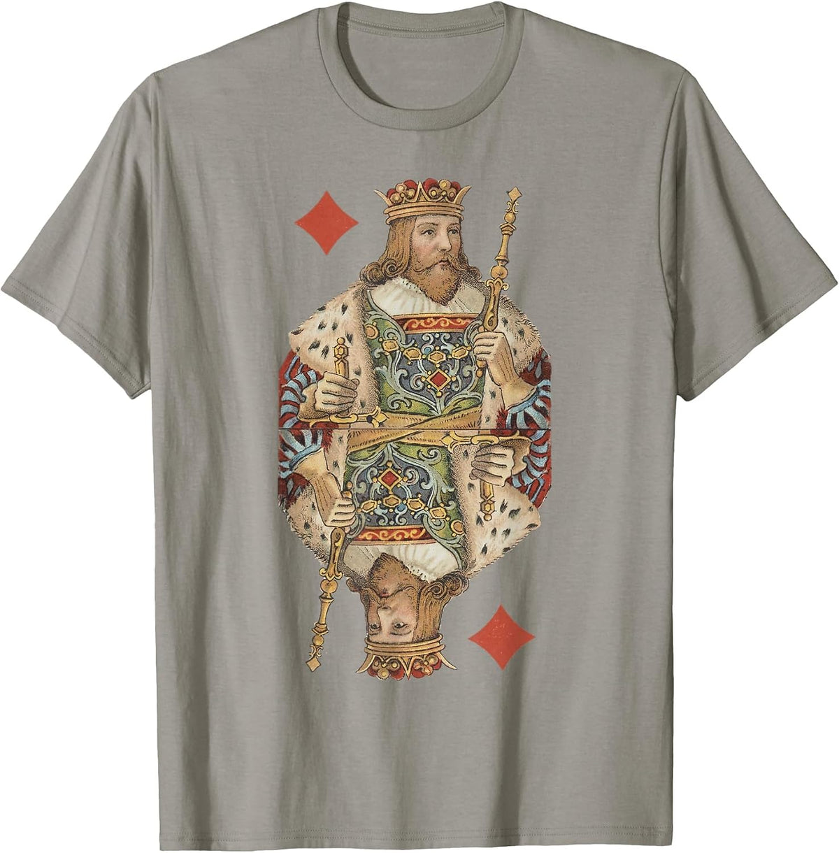 King of Diamonds Antique Art Nouveau Playing Card Art T-Shirt, Men, Slate Grey, 3X-Large - As Pictured