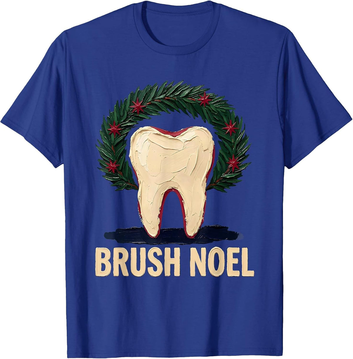 Men's Brush Noel Funny Dental Christmas Dental Hygienist Crew T-Shirt - Royal Blue