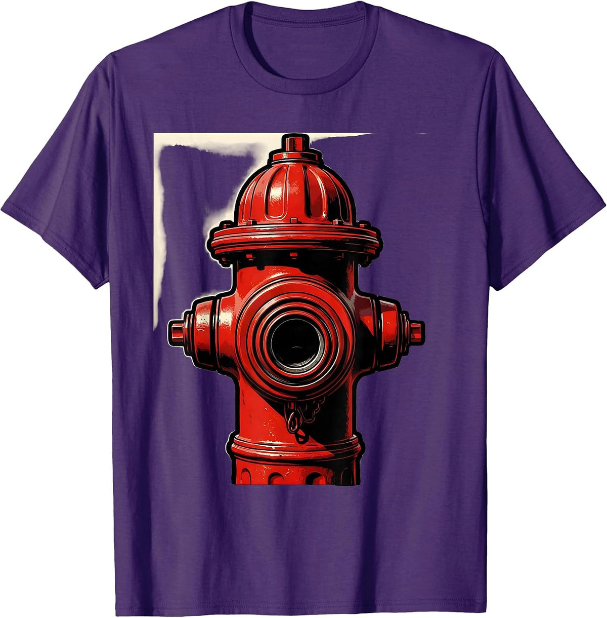 Men's Fire Hydrant Flat Pop Graphic Firefighter Humor T-Shirt - Purple