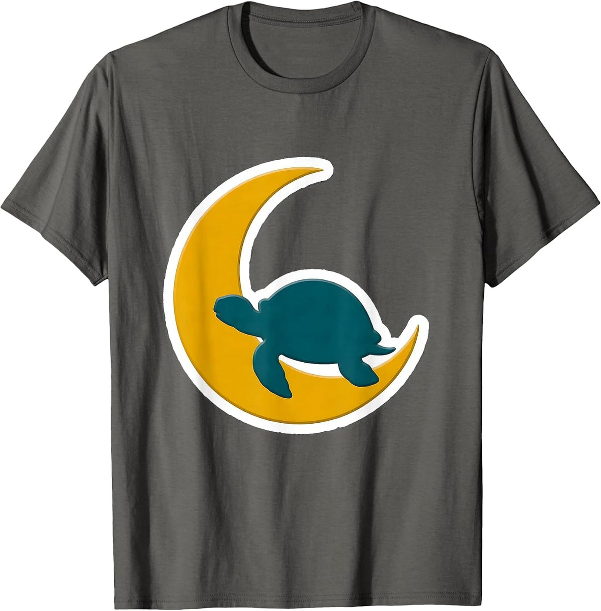 Men's Turtle Silhouette Crescent Moon Nature Art T-Shirt - Asphalt Grey