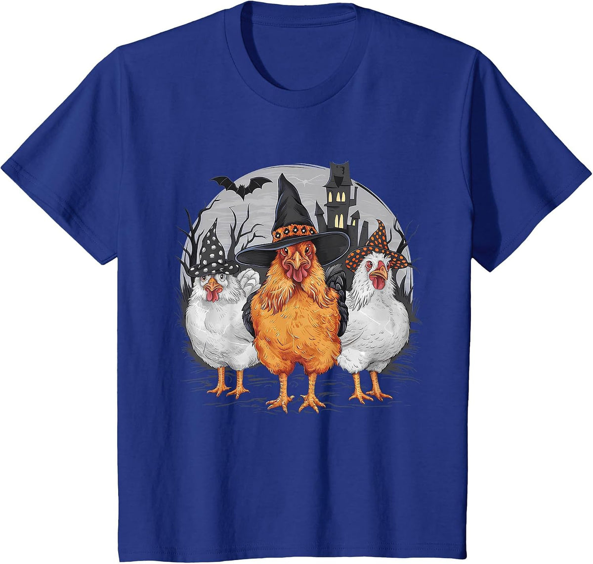 Funny Halloween Chickens Witch Spooky Season T-Shirt - Royal Blue