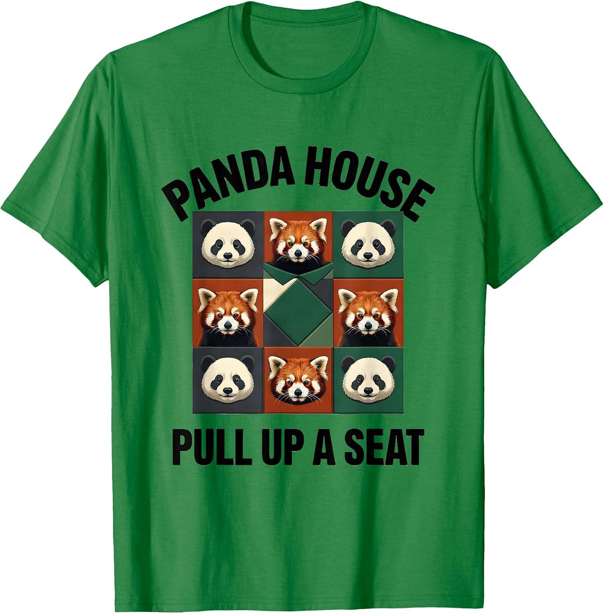 Men's Panda House Pull Up A Seat Funny Animal Lover Novelty T-Shirt - Kelly Green