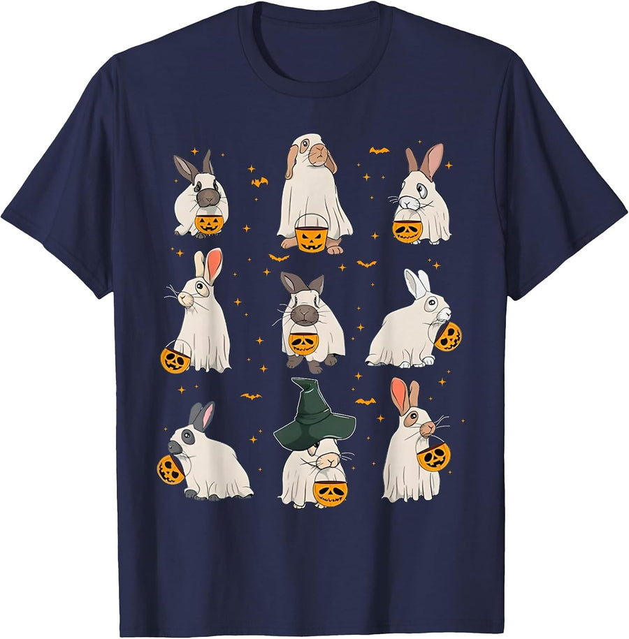 Cute Fall Bunny Ghost Costume Rabbit Lover Spooky Season T-Shirt - Navy Blue