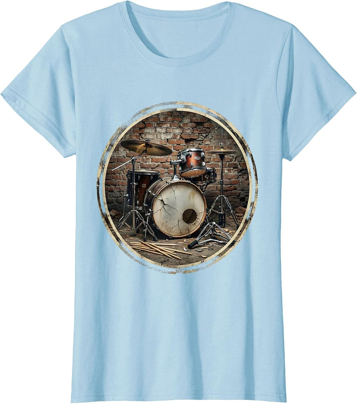 Grunge Drum Kit Dark Alley Illustration T-Shirt - Baby Blue