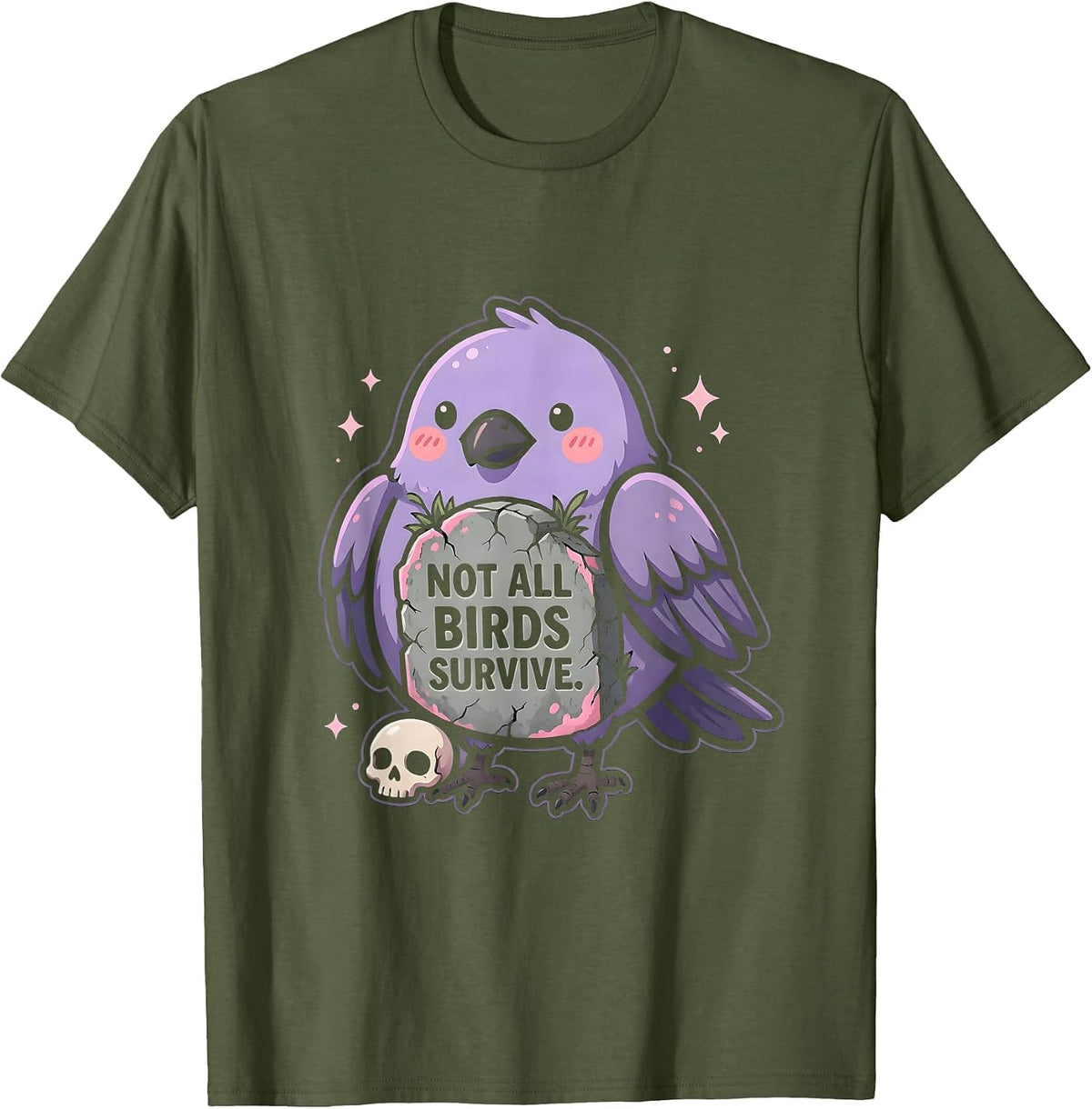 Men's Not All Birds Survive Crow Dark Nature Design T-Shirt - Olive Green