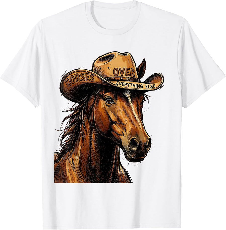 Men's Horses Over Everything Western Design T-Shirt - White