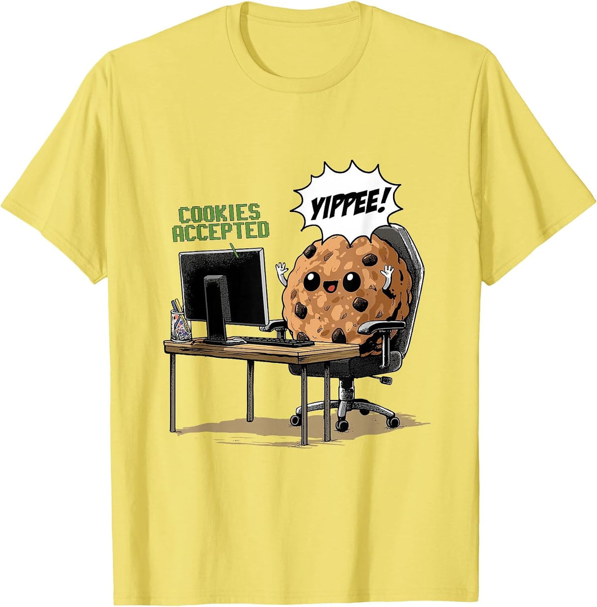 Cookies Accepted Nerd Shirt Funny Computer Internet Coder T-Shirt, Men, Lemon Yellow, 3X-Large - As Pictured